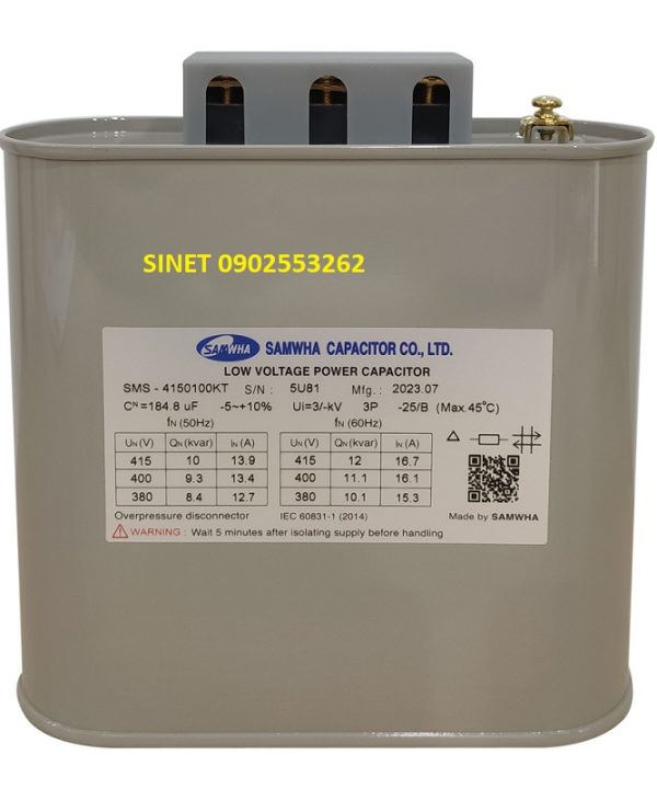 Tụ bù Samwha 10kVAr 3P 415V SMS-4150100KT