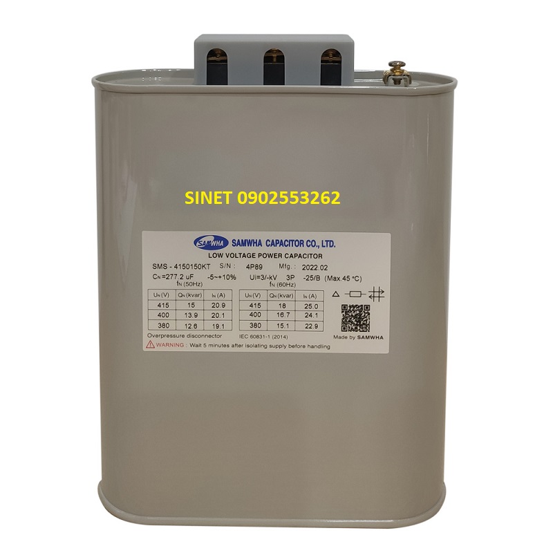Tụ bù Samwha 15kVAr 3P 415V SMS-4150150KT Tụ bù Samwha 15kVAr 3P 415V SMS-4150150KT