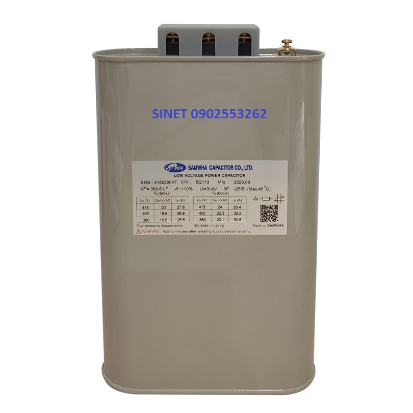 Tụ bù Samwha 20kVAr 3P 415V SMS-4150200KT Tụ bù Samwha 20kVAr 3P 415V SMS-4150200KT